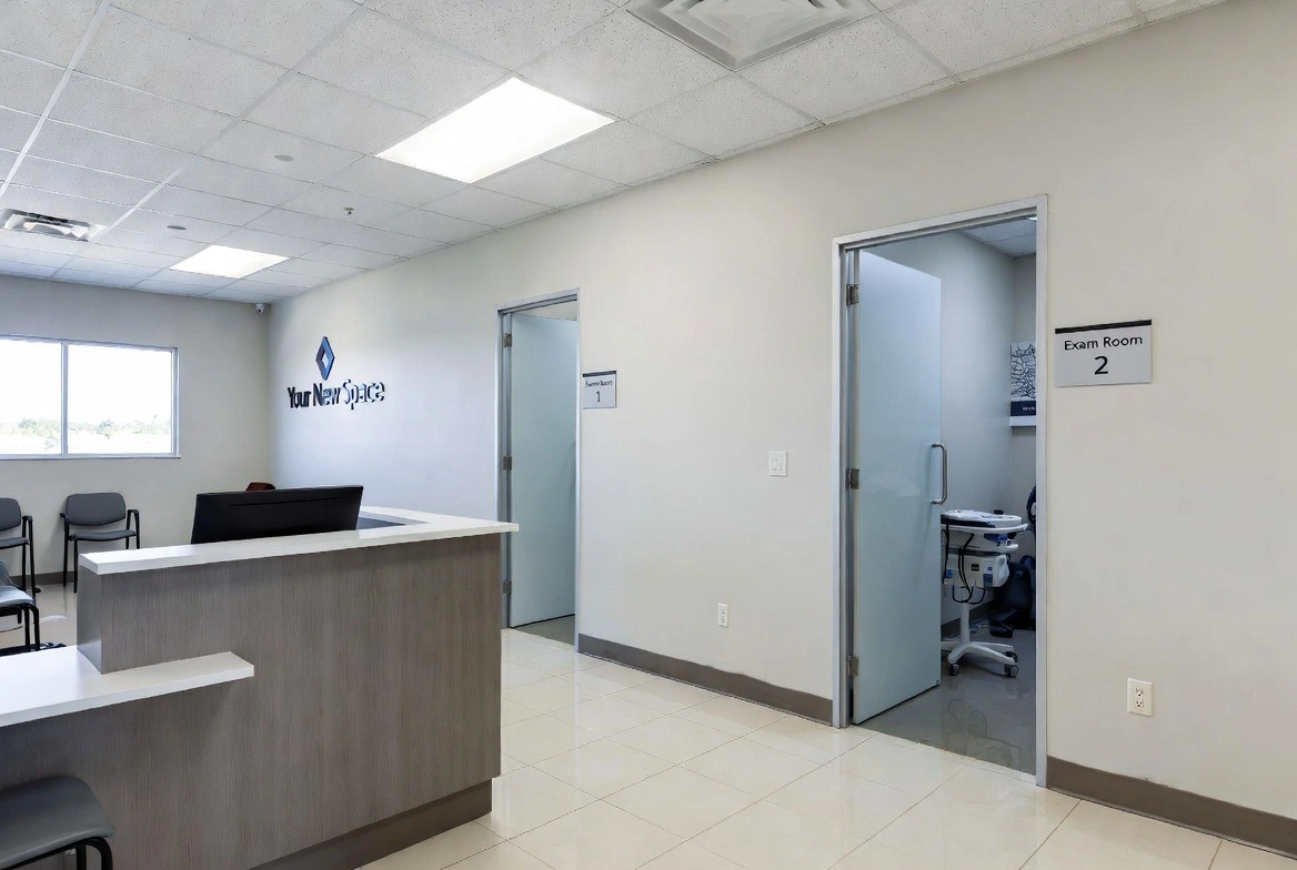 Commercial office renovation and tenant upfit with new flooring and lighting in Upstate South Carolina